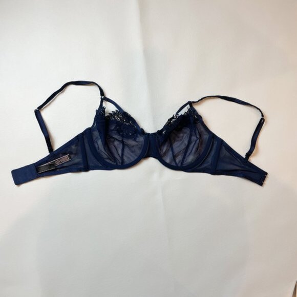 NWOT Victoria's Secret Bra 32DD Unlined Balconet Blue Mesh Lace B1460 - Picture 6 of 9
